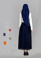 Tesettür giyim SİYAH T 6730 Yakma Puantiye Tesettür Etek-Alv Fashion