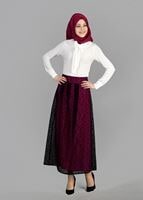 Tesettür giyim SİYAH T 6730 Yakma Puantiye Tesettür Etek-Alv Fashion