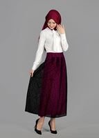 Tesettür giyim SİYAH T 6730 Yakma Puantiye Tesettür Etek-Alv Fashion