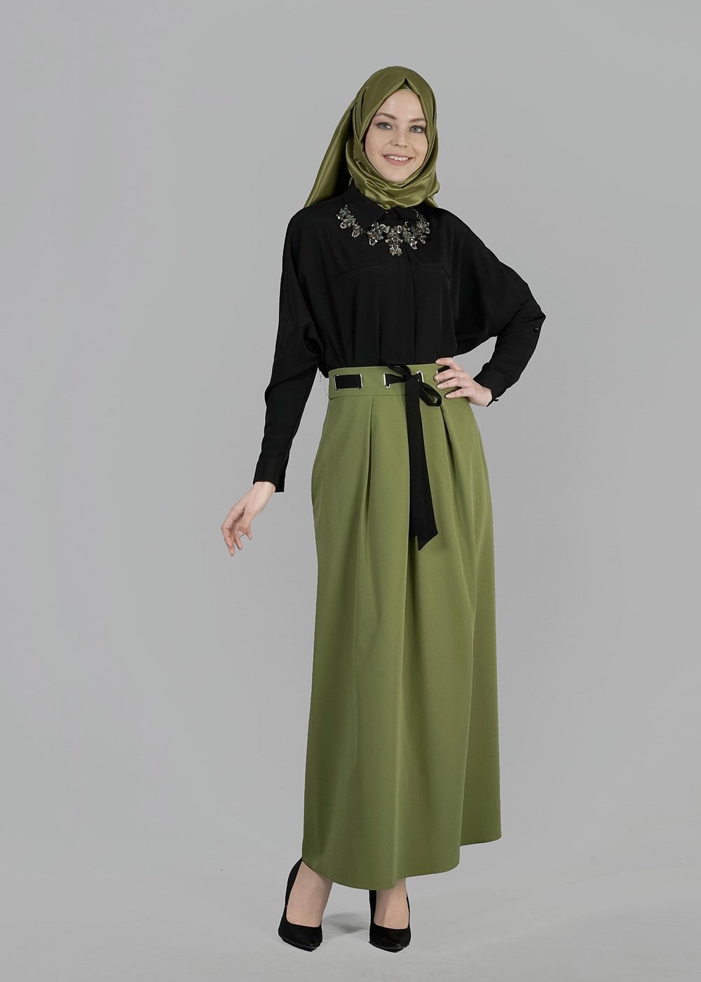 Tesettür giyim YEŞİL T 6734 Dilma Tesettür Etek-Alv Fashion