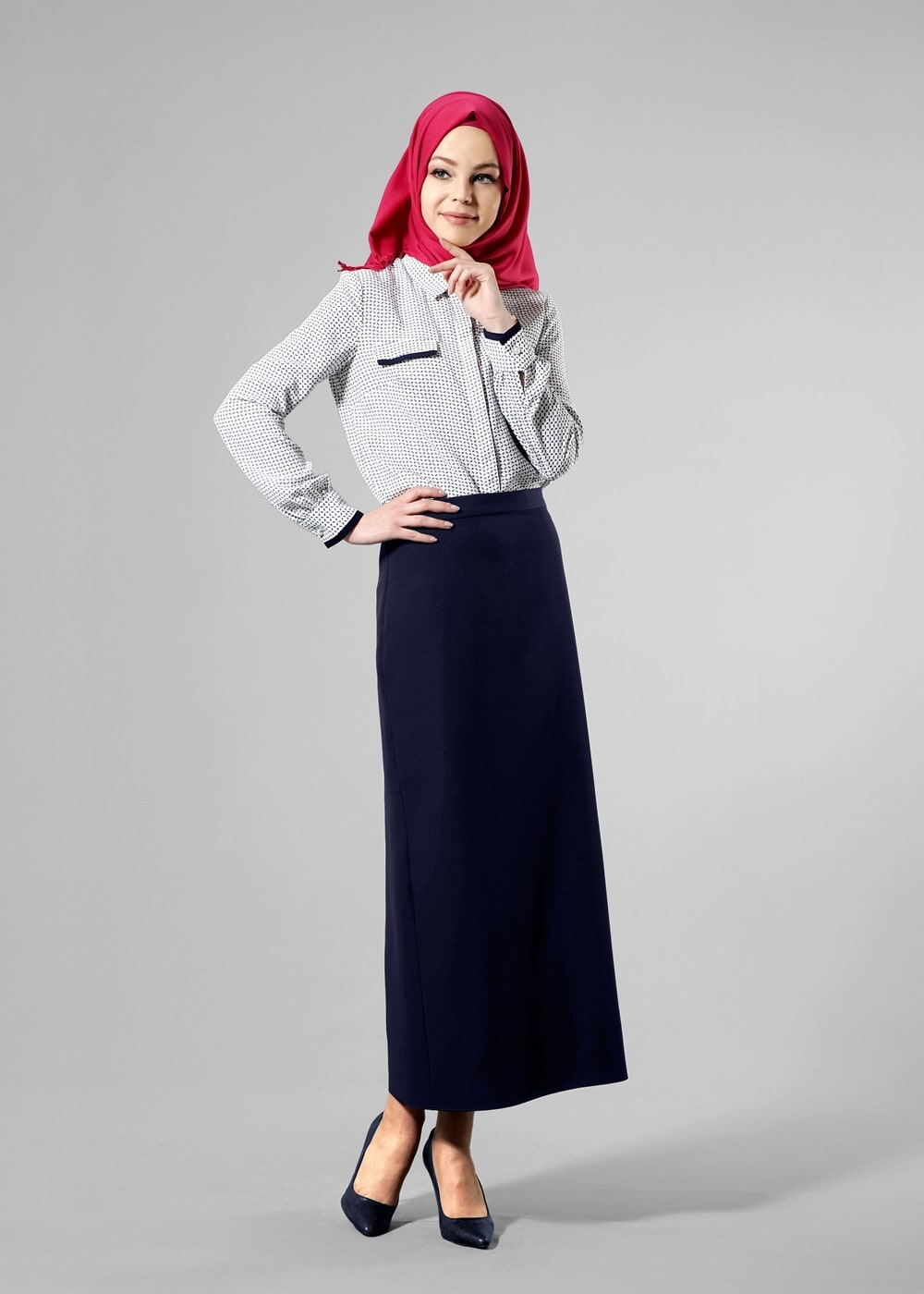 Hijab clothing NAVY BLUE T 6914 Selin Etek-Garzen