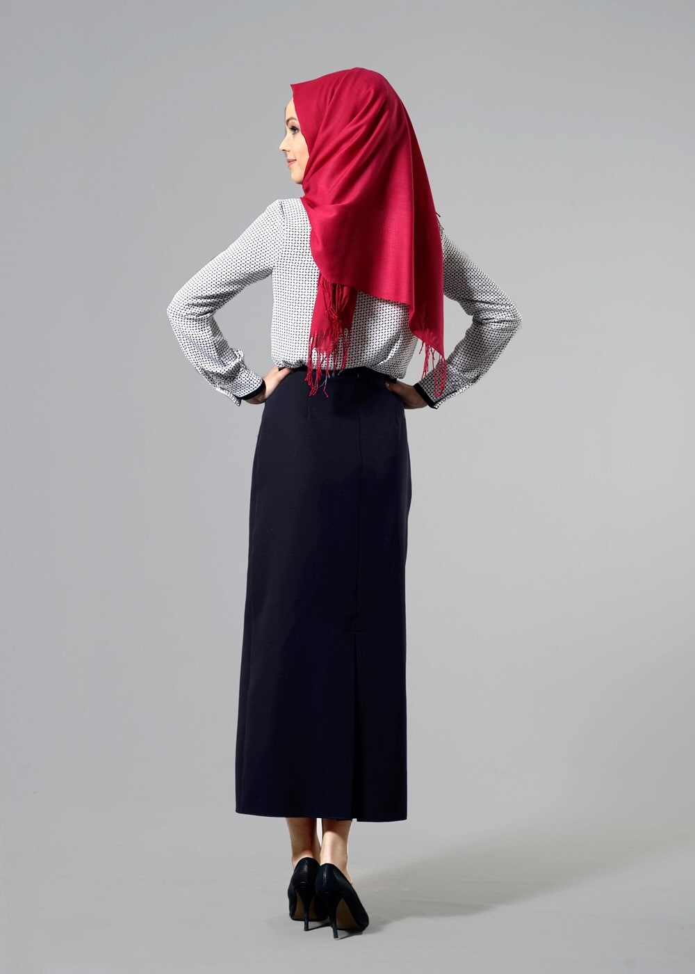 Hijab clothing NAVY BLUE T 6914 Selin Etek-Garzen