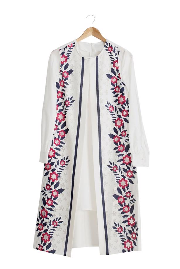 Tesettür giyim  T 516 Famelin Çiçek Baskılı Yelek - TRENDTESETTÜR