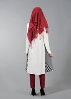 Tesettür giyim EKRU T 5416 Famelin Fermuar Detaylı Önü Kısa Tunik