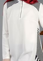 Tesettür giyim EKRU T 5416 Famelin Fermuar Detaylı Önü Kısa Tunik