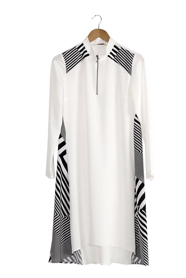 Tesettür giyim  T 5416 Famelin Fermuar Detaylı Önü Kısa Tunik - TRENDTESETTÜR