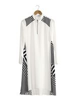 Tesettür giyim EKRU T 5416 Famelin Fermuar Detaylı Önü Kısa Tunik