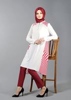 Tesettür giyim EKRU T 5416 Famelin Fermuar Detaylı Önü Kısa Tunik