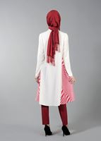 Tesettür giyim EKRU T 5416 Famelin Fermuar Detaylı Önü Kısa Tunik