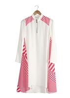 Tesettür giyim EKRU T 5416 Famelin Fermuar Detaylı Önü Kısa Tunik