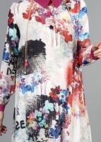 Tesettür giyim FUŞYA T 5438 Famelin Asimetrik Kesim Desenli Tunik