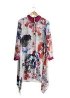 Tesettür giyim FUŞYA T 5438 Famelin Asimetrik Kesim Desenli Tunik