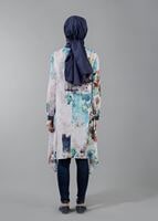 Tesettür giyim LACİVERT T 5438 Famelin Asimetrik Kesim Desenli Tunik