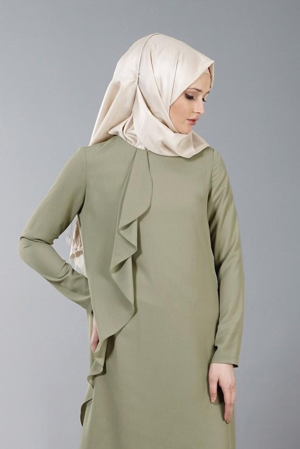 Tesettür giyim  T 5459 Famelin Sırtı İp Detaylı Arkası Uzun Tunik - TRENDTESETTÜR