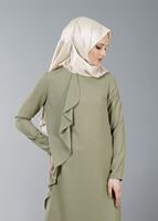 Tesettür giyim YEŞİL T 5459 Famelin Sırtı İp Detaylı Arkası Uzun Tunik