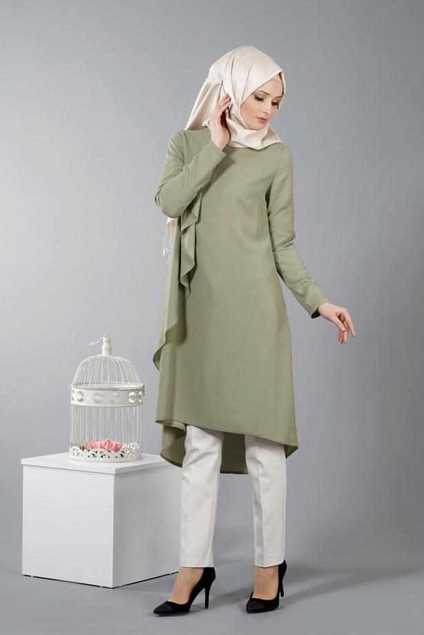 Tesettür giyim  T 5459 Famelin Sırtı İp Detaylı Arkası Uzun Tunik - TRENDTESETTÜR