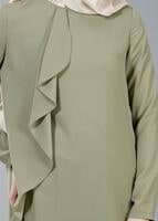 Tesettür giyim YEŞİL T 5459 Famelin Sırtı İp Detaylı Arkası Uzun Tunik