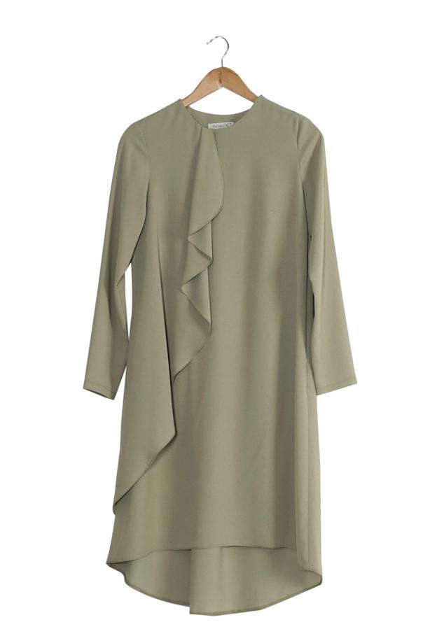 Tesettür giyim  T 5459 Famelin Sırtı İp Detaylı Arkası Uzun Tunik - TRENDTESETTÜR