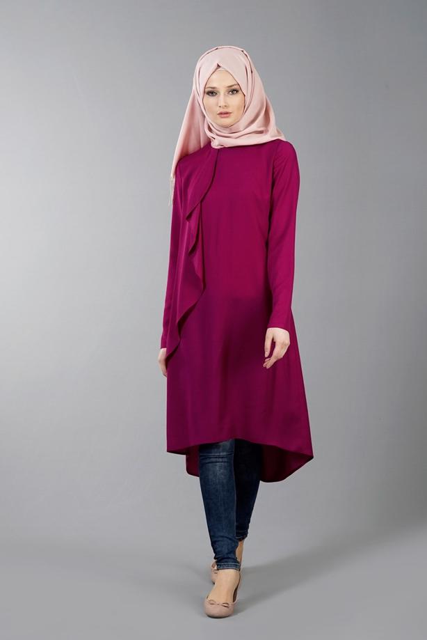 Tesettür giyim  T 5459 Famelin Sırtı İp Detaylı Arkası Uzun Tunik - TRENDTESETTÜR