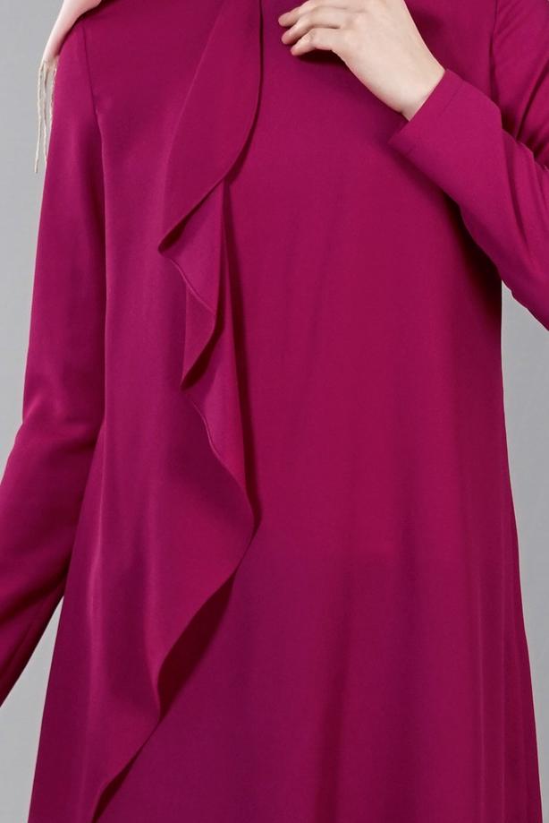 Tesettür giyim  T 5459 Famelin Sırtı İp Detaylı Arkası Uzun Tunik - TRENDTESETTÜR