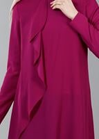 Tesettür giyim FUŞYA T 5459 Famelin Sırtı İp Detaylı Arkası Uzun Tunik