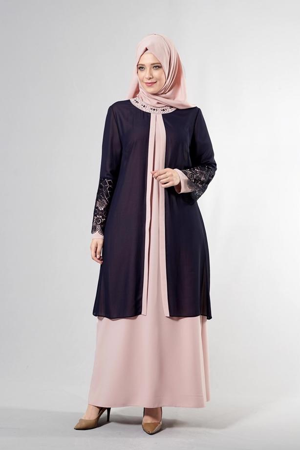 Tesettür giyim  T 6363 Famelin Dantel Detaylı Abiye - TRENDTESETTÜR