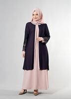 Tesettür giyim PUDRA T 6363 Famelin Dantel Detaylı Abiye