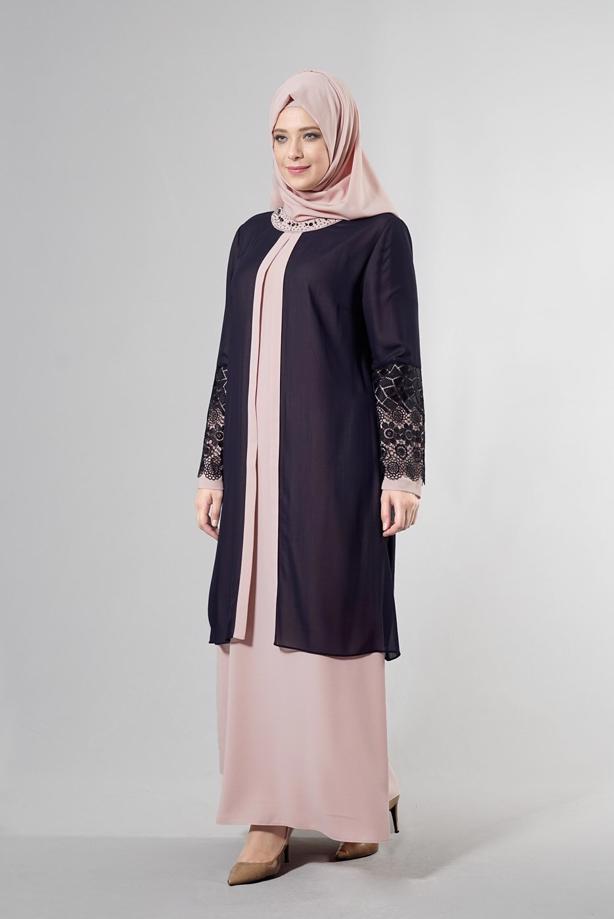 Tesettür giyim  T 6363 Famelin Dantel Detaylı Abiye - TRENDTESETTÜR
