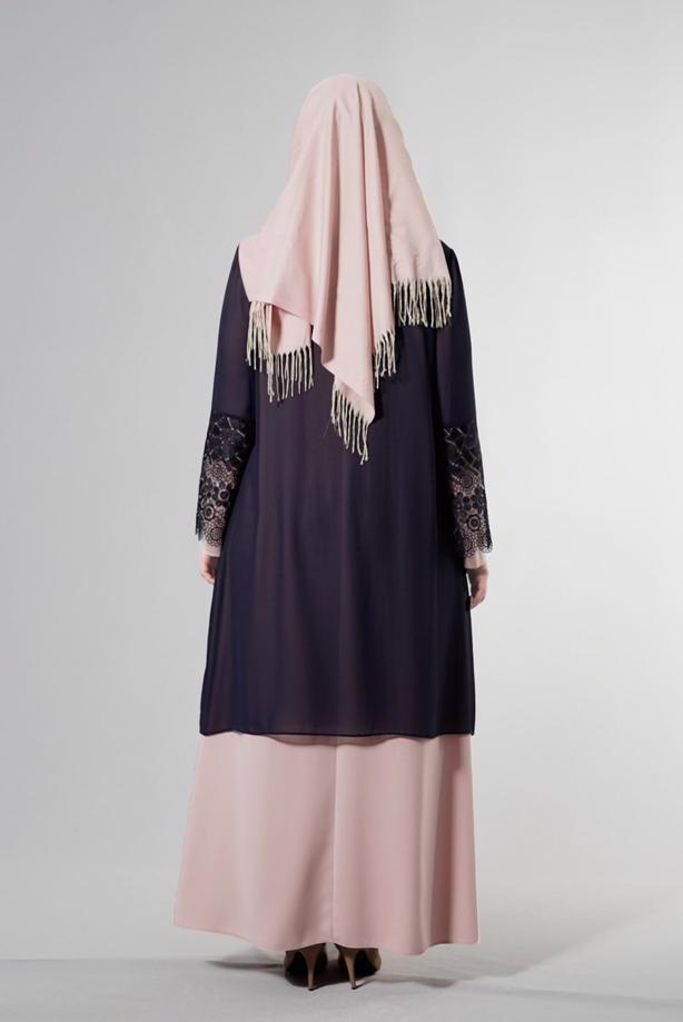 Tesettür giyim  T 6363 Famelin Dantel Detaylı Abiye - TRENDTESETTÜR