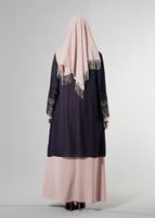 Tesettür giyim PUDRA T 6363 Famelin Dantel Detaylı Abiye