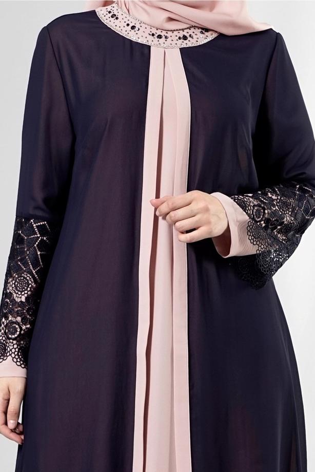 Tesettür giyim  T 6363 Famelin Dantel Detaylı Abiye - TRENDTESETTÜR