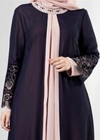 Tesettür giyim PUDRA T 6363 Famelin Dantel Detaylı Abiye