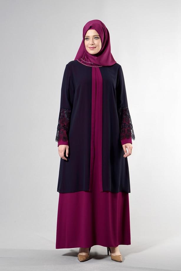 Tesettür giyim  T 6363 Famelin Dantel Detaylı Abiye - TRENDTESETTÜR