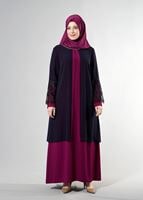 Tesettür giyim PEMBE T 6363 Famelin Dantel Detaylı Abiye