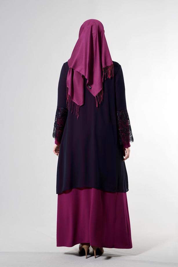 Tesettür giyim  T 6363 Famelin Dantel Detaylı Abiye - TRENDTESETTÜR