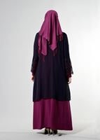 Tesettür giyim PEMBE T 6363 Famelin Dantel Detaylı Abiye