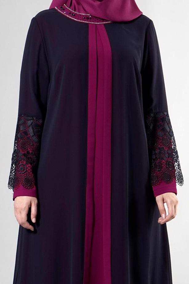Tesettür giyim  T 6363 Famelin Dantel Detaylı Abiye - TRENDTESETTÜR