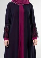 Tesettür giyim PEMBE T 6363 Famelin Dantel Detaylı Abiye