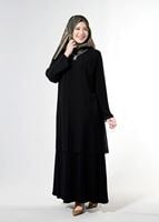 Tesettür giyim SİYAH T 6704 Famelin Aksesuarlı Birleşik Abiye