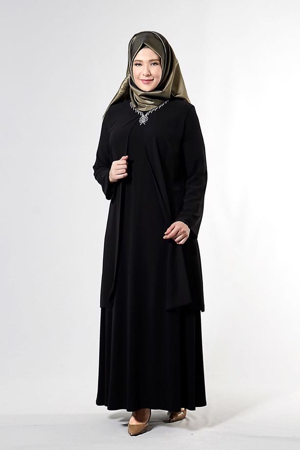 Tesettür giyim  T 6704 Famelin Aksesuarlı Birleşik Abiye - TRENDTESETTÜR