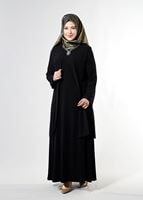 Tesettür giyim SİYAH T 6704 Famelin Aksesuarlı Birleşik Abiye