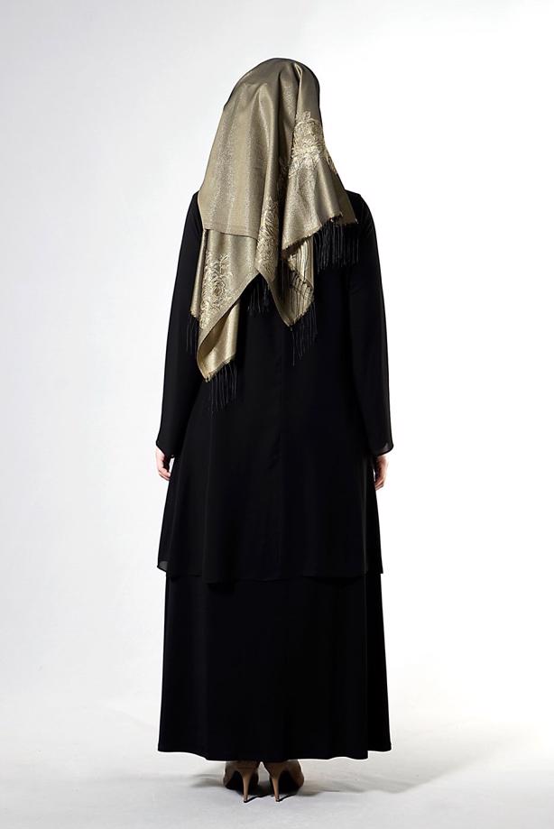 Tesettür giyim  T 6704 Famelin Aksesuarlı Birleşik Abiye - TRENDTESETTÜR