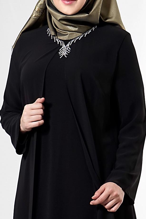 Tesettür giyim  T 6704 Famelin Aksesuarlı Birleşik Abiye - TRENDTESETTÜR