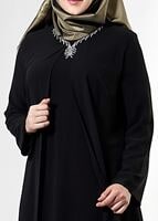 Tesettür giyim SİYAH T 6704 Famelin Aksesuarlı Birleşik Abiye
