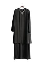 Tesettür giyim SİYAH T 6704 Famelin Aksesuarlı Birleşik Abiye