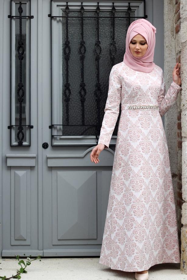 Tesettür giyim  TAŞLI JAKAR ABİYE ELBİSE 6715  - TRENDTESETTÜR