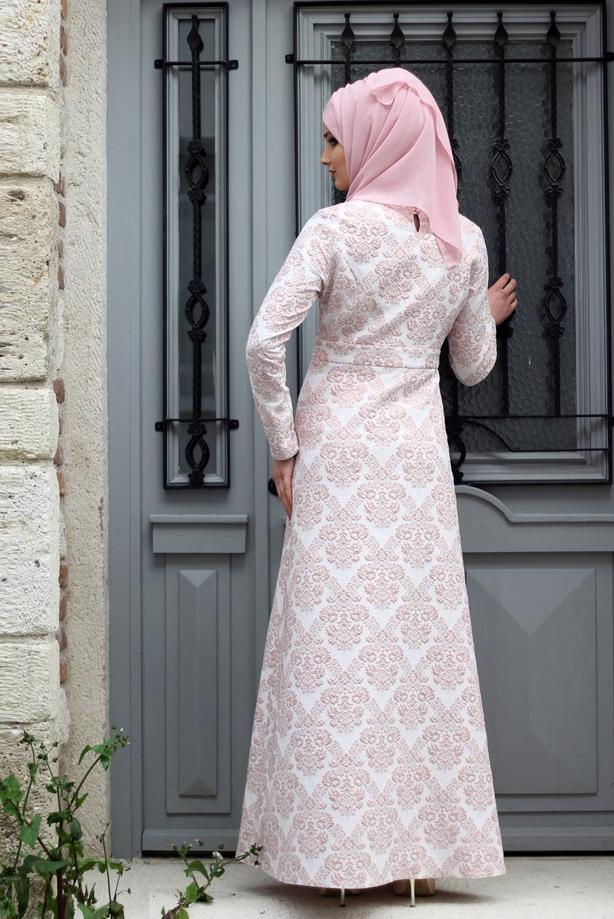 Tesettür giyim  TAŞLI JAKAR ABİYE ELBİSE 6715  - TRENDTESETTÜR