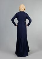 Tesettür giyim LACİVERT TAŞ DETAYLI ABİYE ELBİSE 6776 