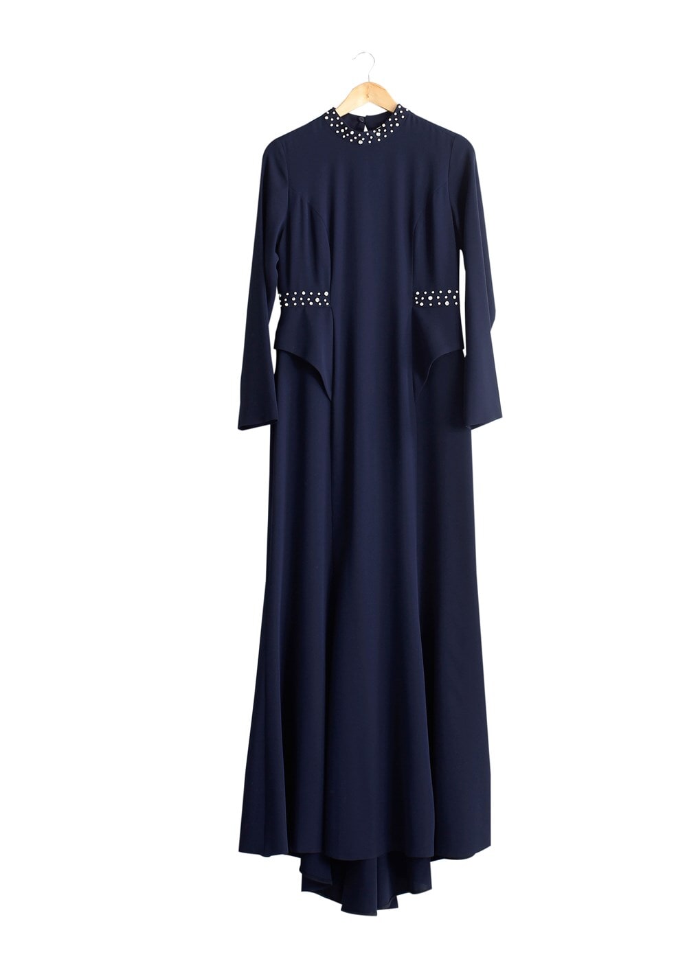 Tesettür giyim LACİVERT TAŞ DETAYLI ABİYE ELBİSE 6776 