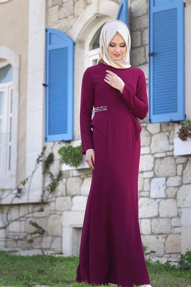 Tesettür giyim  TAŞ DETAYLI ABİYE ELBİSE 6776  - TRENDTESETTÜR